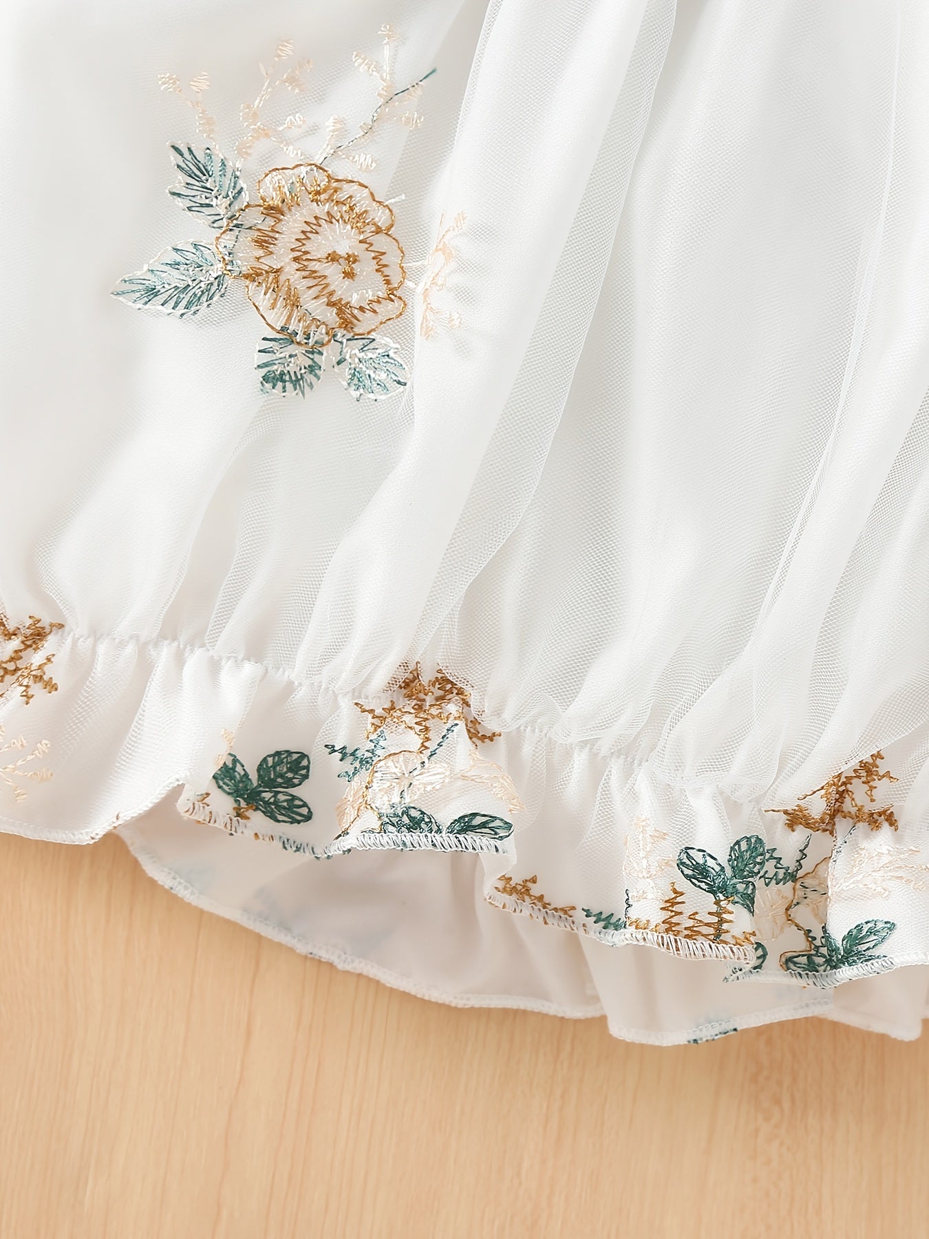 Mesh Flower Embroidery Hat & Ruffled Set for Kids