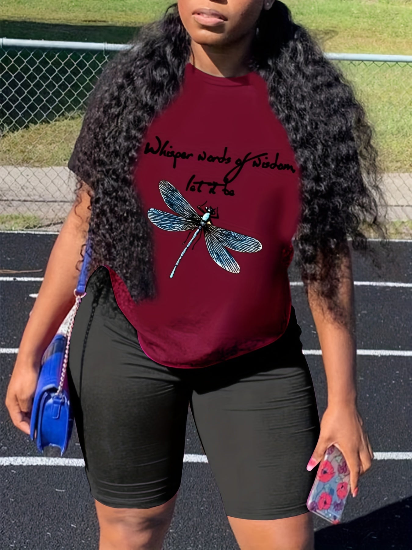  Slogan & Dragonfly Print 2 Piece Set