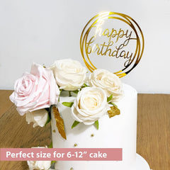6pc Golden Happy Birthday Cake Toppers Acrylic Decorations