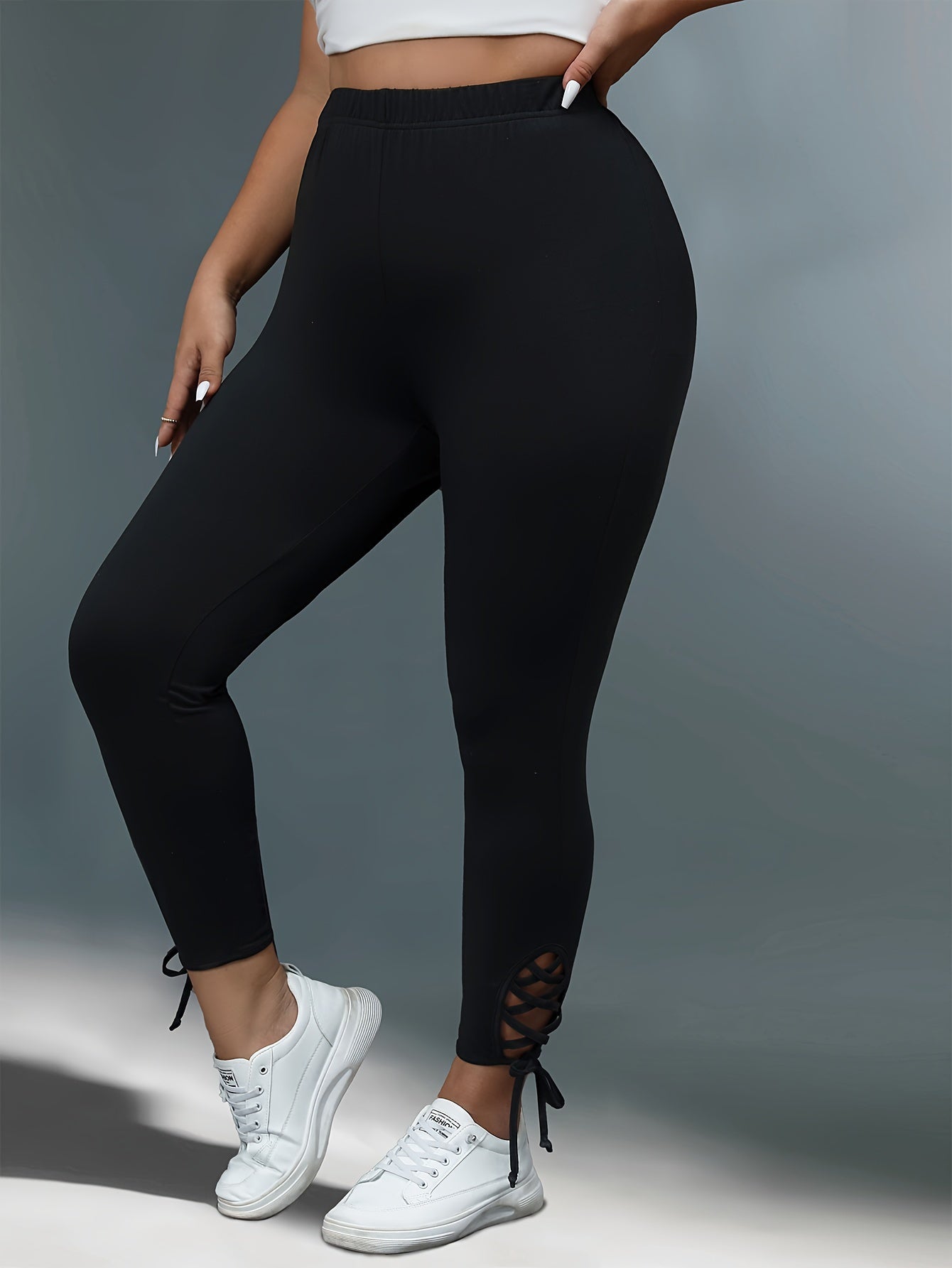  Solid Side Criss Cross Tie High Rise Skinny Trousers