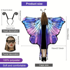 Adult Butterfly Wing Cape Set with Antenna Headband & Lace Mask