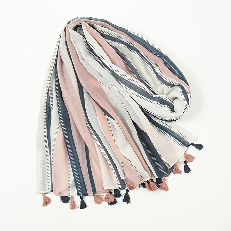 Striped Fringe Shawl Scarf Winter Warm Scarf