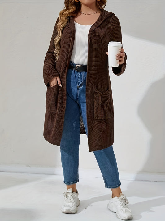  Knit Hooded Overcoat Cardigan Women's Long Sleeve