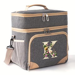 Floral Print Insulated Lunch Bag Durable Canvas Polyester Reusable Tote