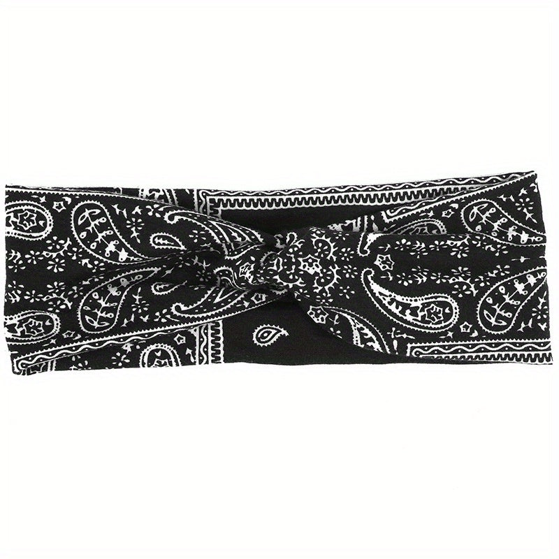 Floral Pattern Headband Elastic Boho Hair Band Cross Knotted Hair Accessories