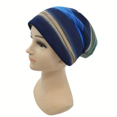 Gradient Stripe Print Beanie Lightweight Skull Hat Elastic Headband Neck Gaiter
