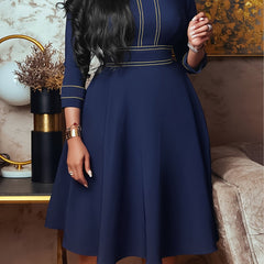  Long Sleeve Stand Collar A Line Dress