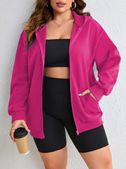  Long Sleeve Zip Hooded Coat with Pockets