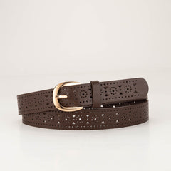 Brown Hollow Belt Women Metal Buckle Solid Brown Belt
