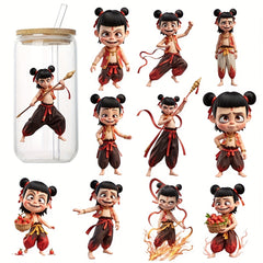 16pcs Nezha Waterproof Crystal Stickers UV DTF Mixed Colors Self Adhesive