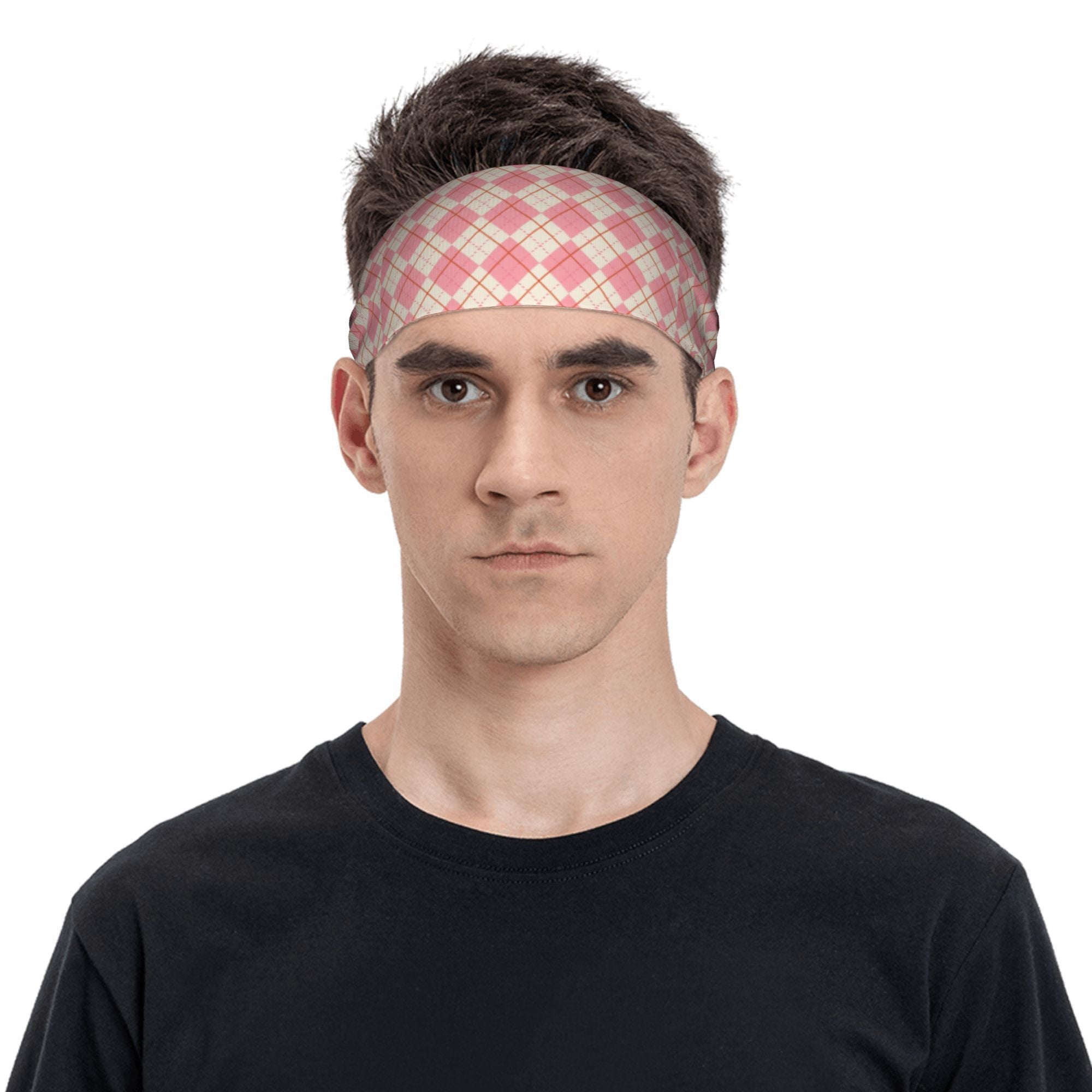 Men's Vintage Plaid Headband Soft Pink & Grid Pattern Breathable Comfort Fit