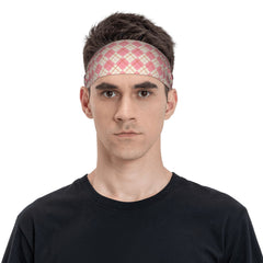 Men's Vintage Plaid Headband Soft Pink & Grid Pattern Breathable Comfort Fit