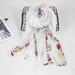 Boho Flower Embroidery Scarf Vintage Thin Shawl Women Head Wrap