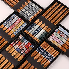 5Pairs Bamboo Chopsticks Set Retro Style Sushi Chopsticks