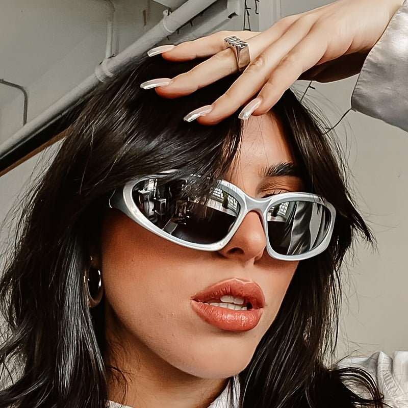 Punk Y2K Wrap Around Sunglasses - Cyber Silvery Glasses - UV400 Protection