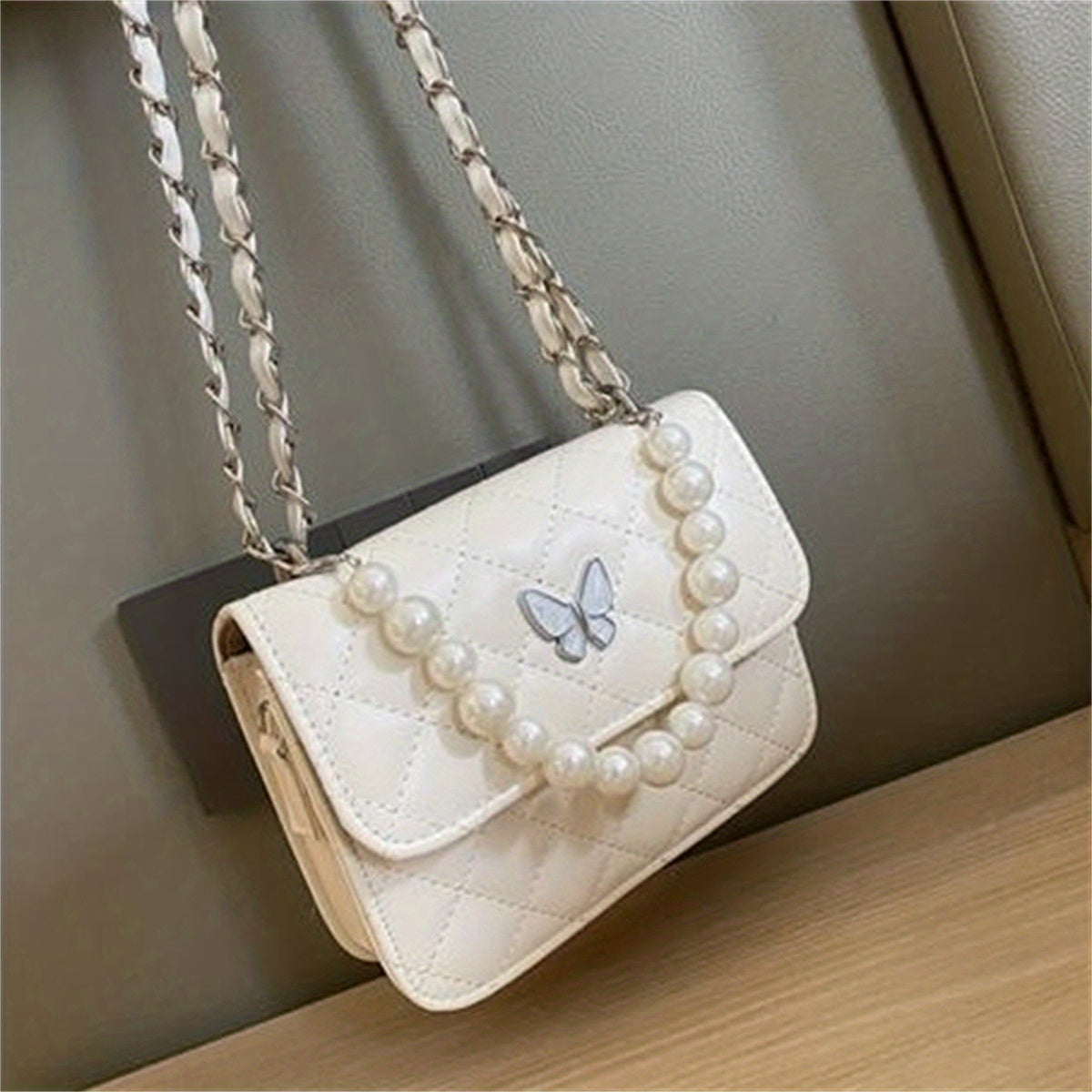 Faux Pearl Small Square Messenger Bag