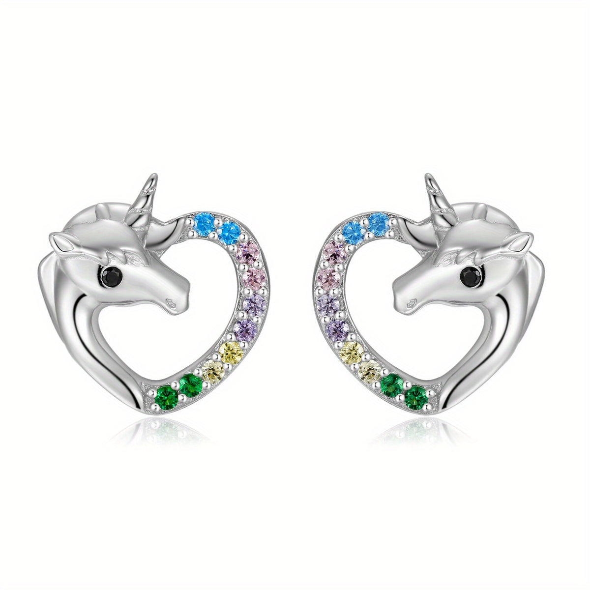 925 Silver Unicorn Pendant Earrings with Colorful Zircon