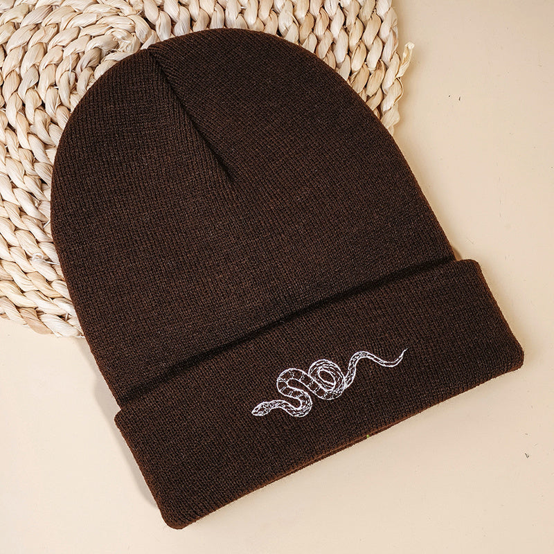 Snake Embroidered Beanie Hat for Women Christmas Gift