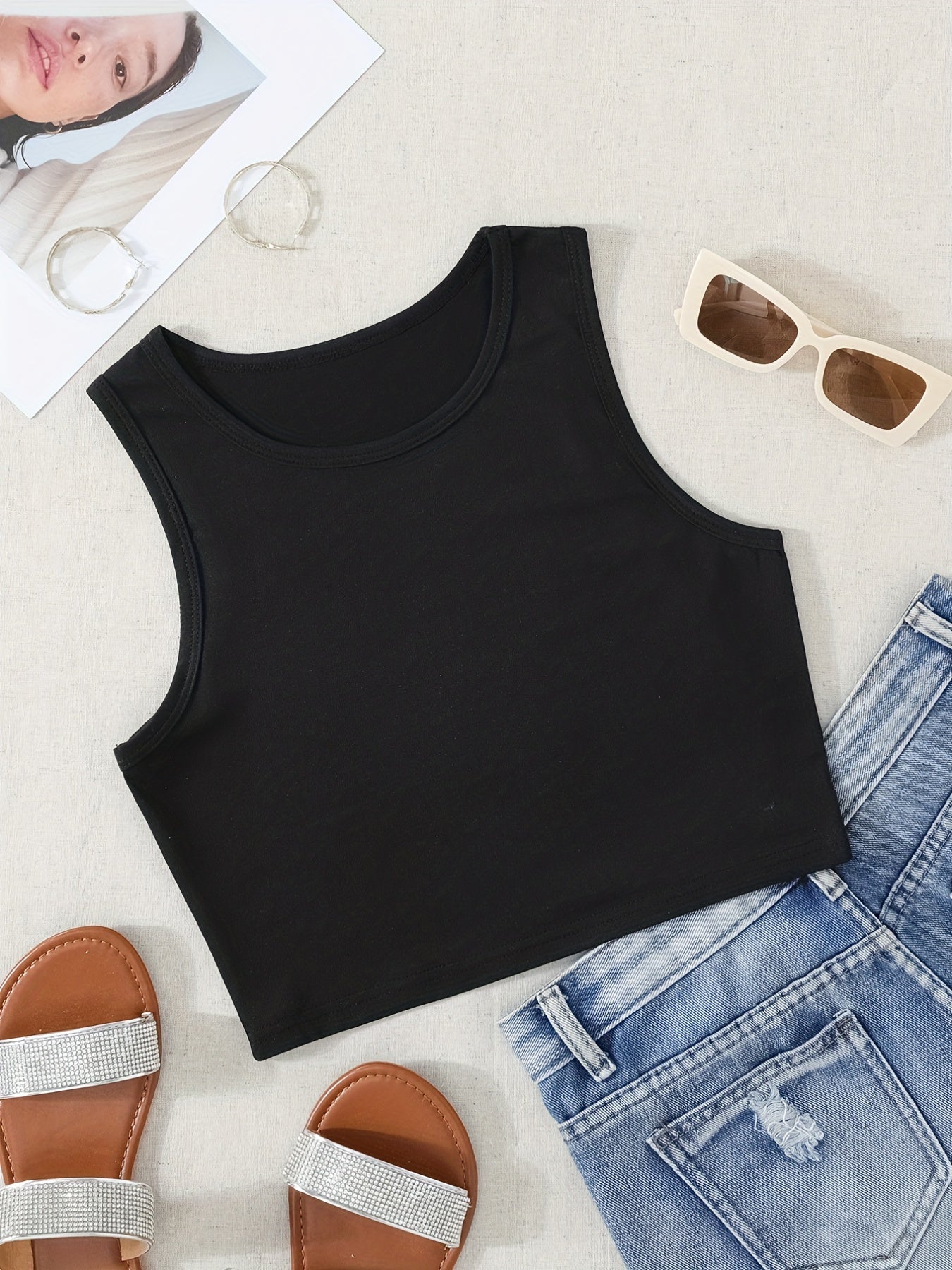 Sleeveless Crew Neck Tank Top for Women