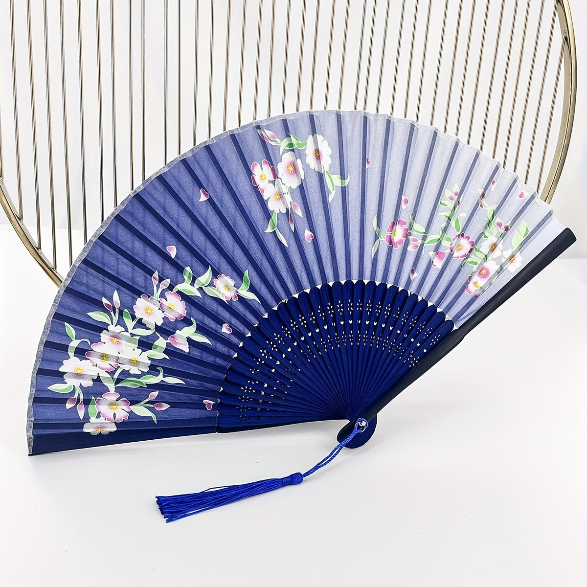 Vintage Flower Folding Fan Dance Performance Fan With Tassel