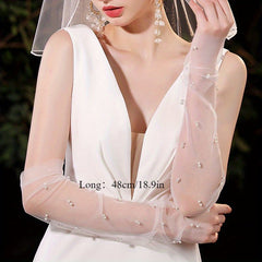Bride's Long Sheer Veil with Pearl Arm Sleeves Wedding Accessory
