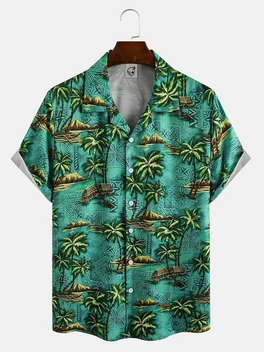 Men's Short Sleeve Hawaiian Shirts Beach Button Up Summer
