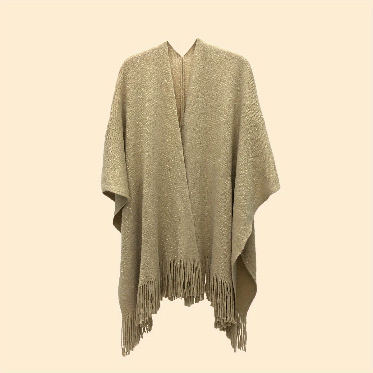 Light Tan Knit Shawl Tassel Sparkly Wraps Women's Windproof Warm Poncho Cape