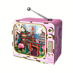3D Puzzle DIY Kit Japanese TV Scene Cherry Blossoms Pagoda Decor Figurine