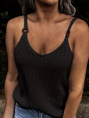  Casual Cami Top Eyelet Embroidered Ring Decor Backless Round Neck