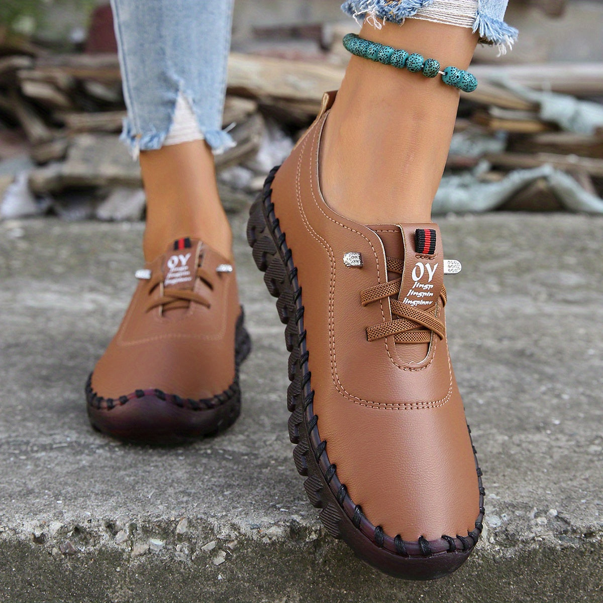 Women's Faux Leather Flat Shoes Non-slip Casual Outdoor