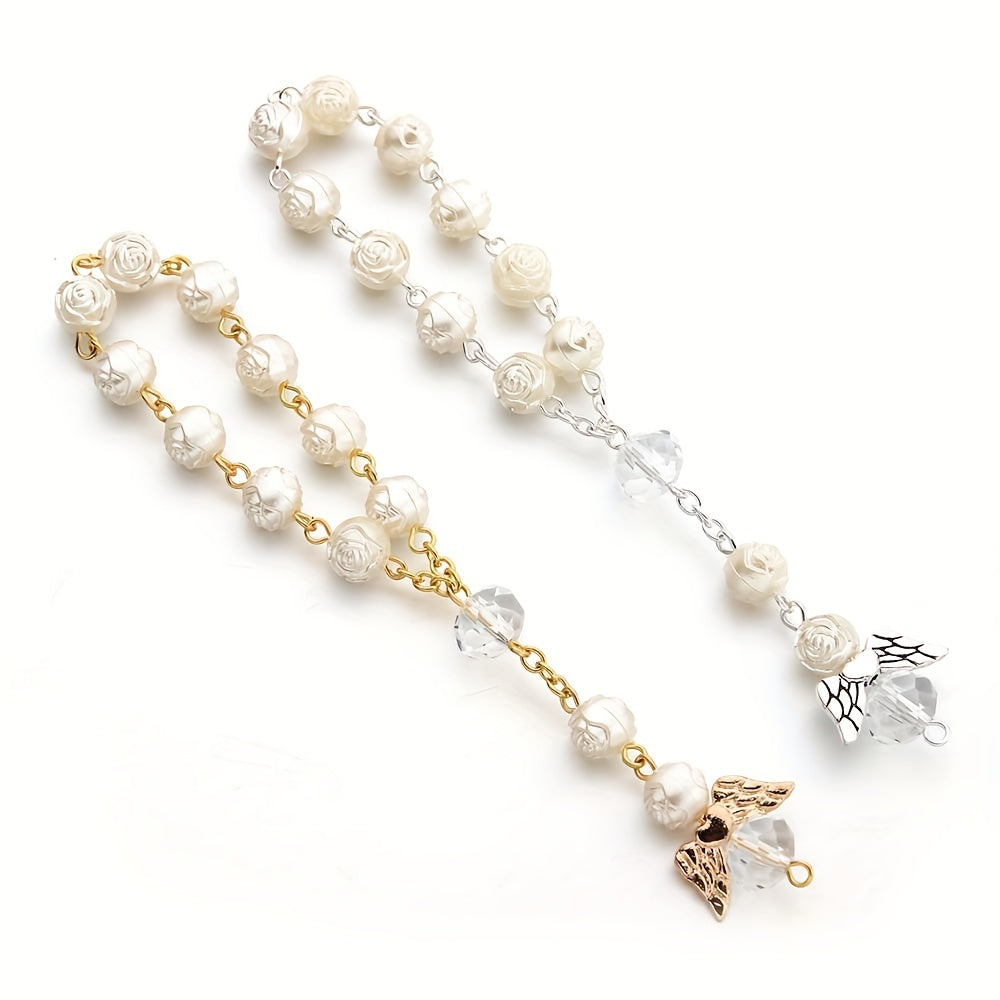 Love Angel Wings Charm Bracelet Rose Beaded Holiday Gift Accessory