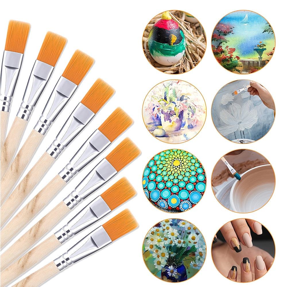 10pcs Flat Paintbrushes Wooden Handle Craft Watercolor Small Brush Set Art