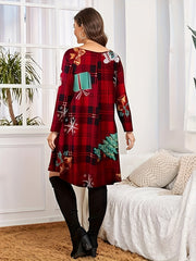  Christmas Dress Women's Plus Christmas & Snowman Print Round Neck