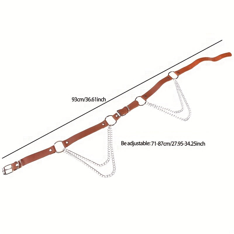 Layered Chain Tassel Punk Belt Gothic Solid PU Leather Chain Belt