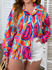  Colorblock Print Button Up Blouse