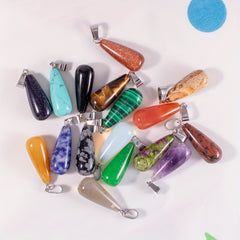5pcs Stone Pendant Oval Long Tears Water Drop Chakra Charm Semi Precious Gemston