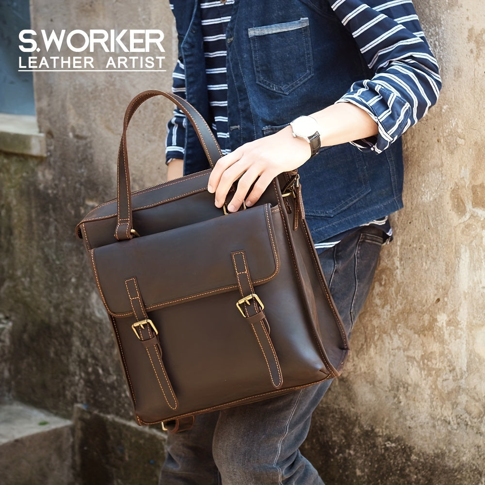 Retro Cowhide Backpack Men's Hand Held Briefcase