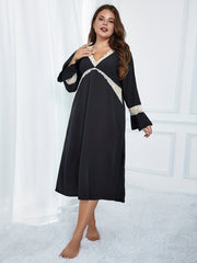  Nightdress Women's Plus Contrast Lace Trim V Neck Sleep Dress
