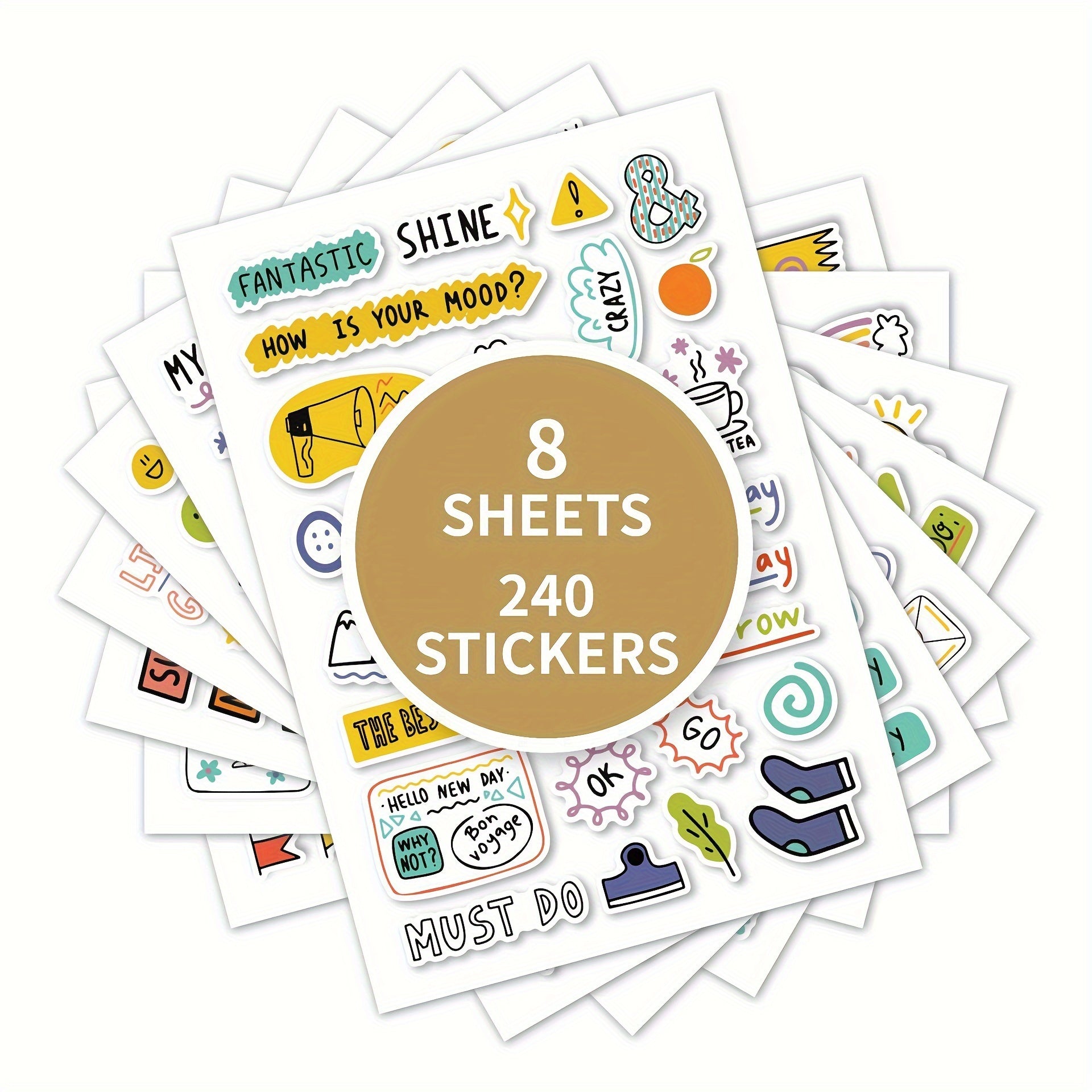 8 Sheets Hand Drawn Planner Stickers Set for Office, School, and Home Use