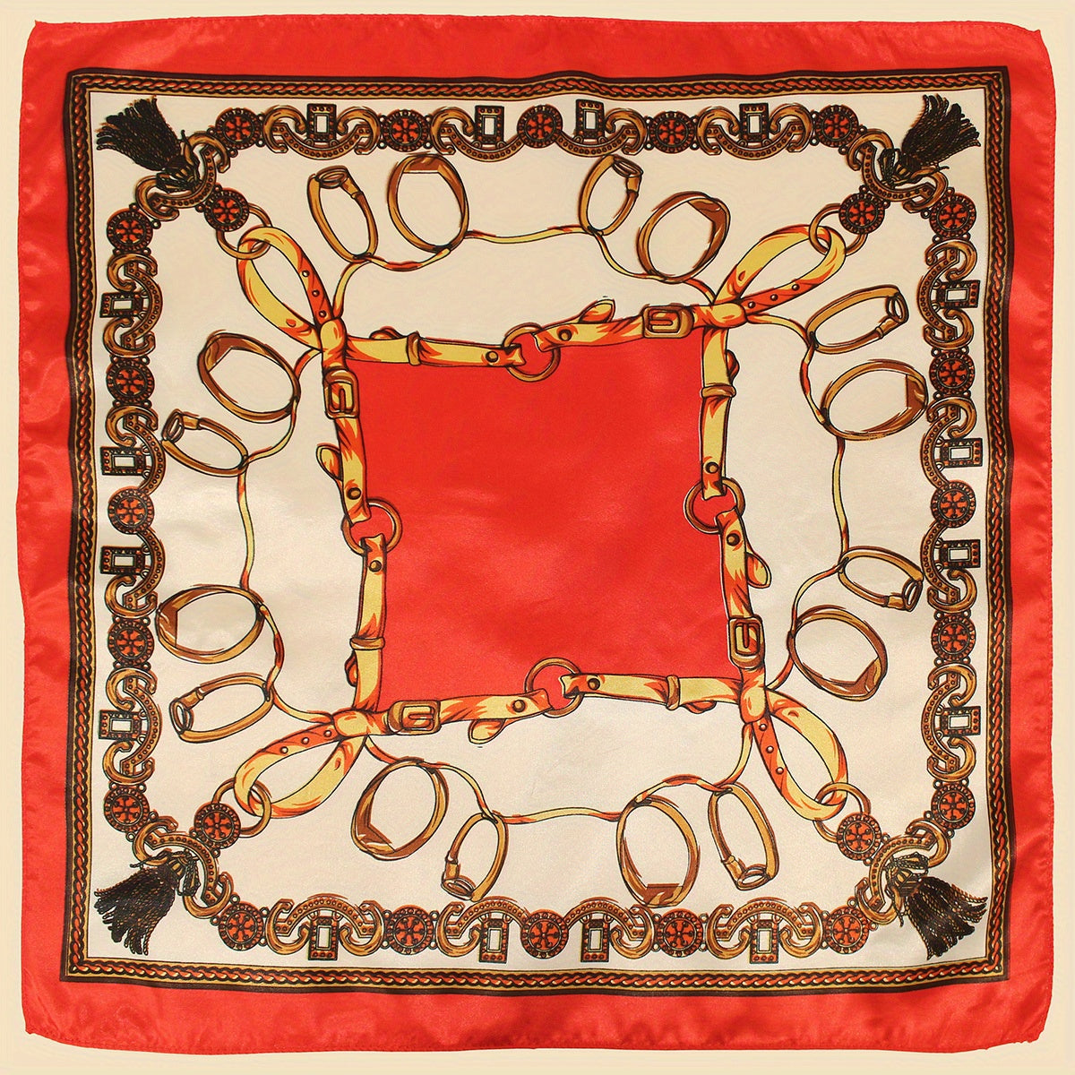 Vintage Chain Print Square Scarf Satin Bandana Classic Neckerchief