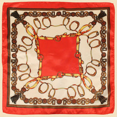 Vintage Chain Print Square Scarf Satin Bandana Classic Neckerchief