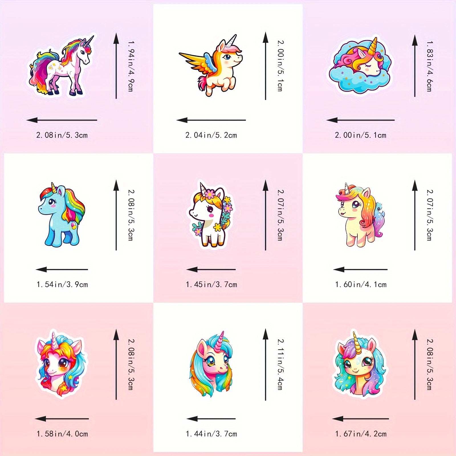 100pcs Rainbow Unicorn Sticker Pack for Laptops Phones Suitcases