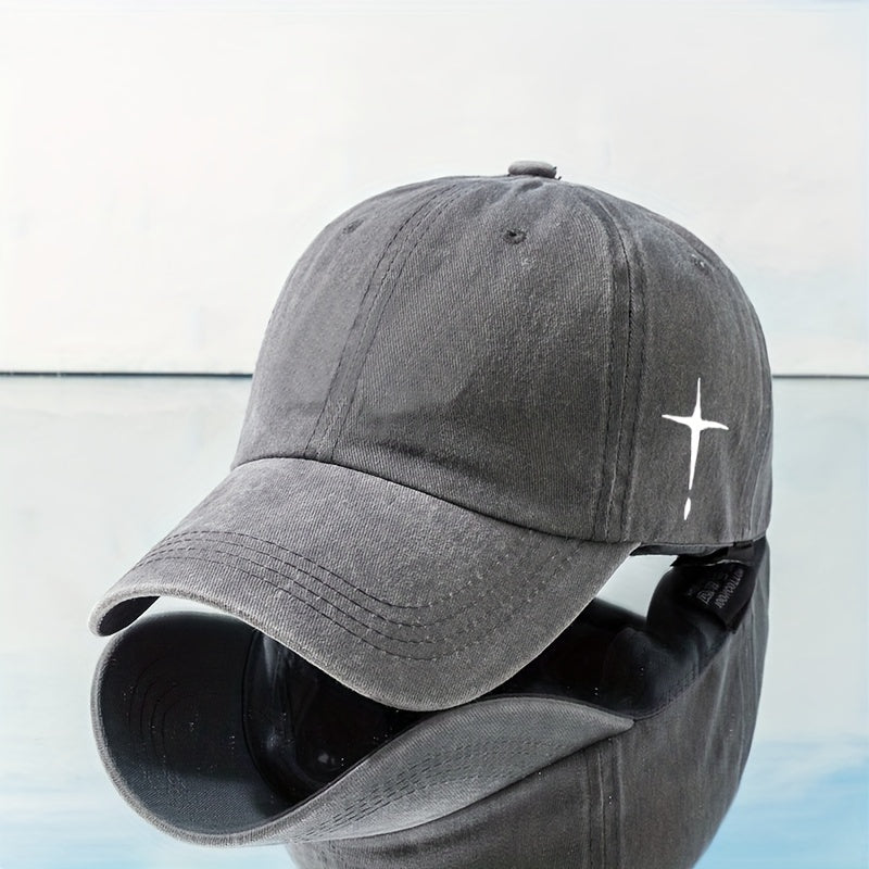 Vintage Distressed Baseball Cap Cross Print Dad Hats Y2K Sun Hats