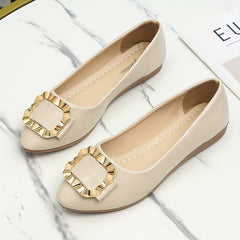 Women's Pointed Toe Metallic Square Buckle Flat Shoes Soft Sole Slip On Flats