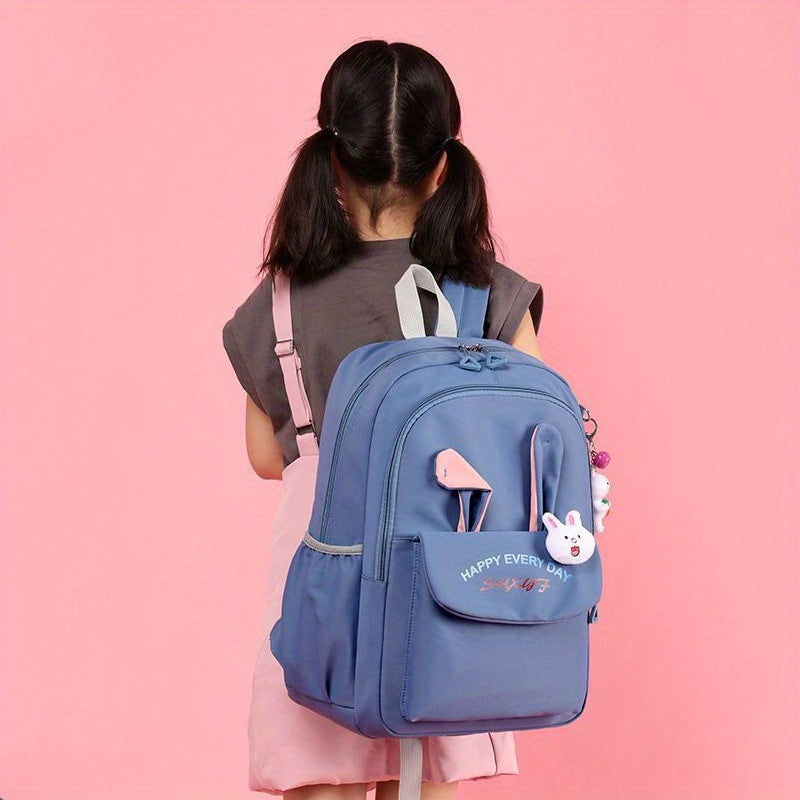 Large Capacity Rabbit Ears Backpack for School Students with Pendant & Badge