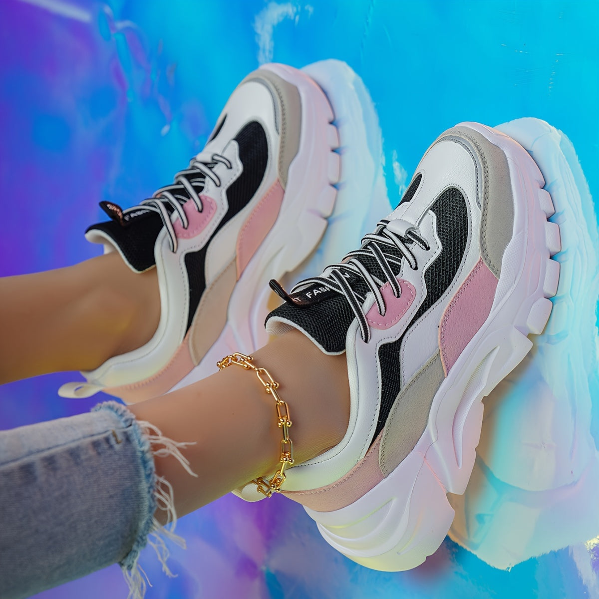 Women's Lace-up Breathable Chunky Sneakers Anti-slip Platform Running Shoes