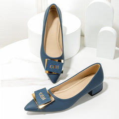 Women's Metallic Buckle Slip On Block Heel Shoes