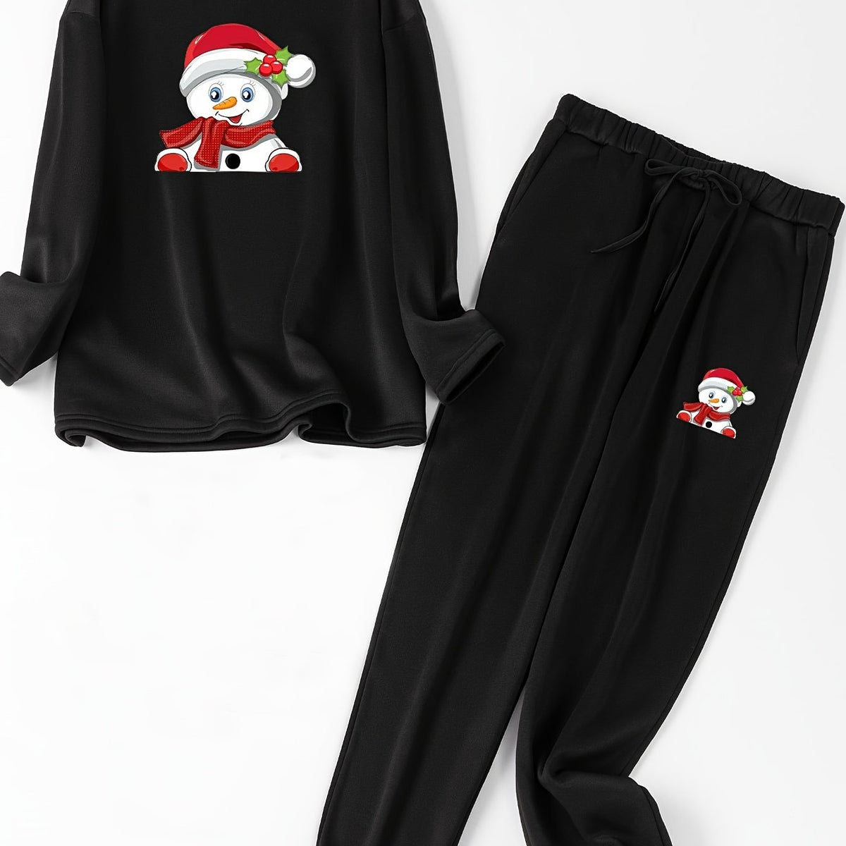  Snowman Print Fleece Top & Joggers Pajamas Set