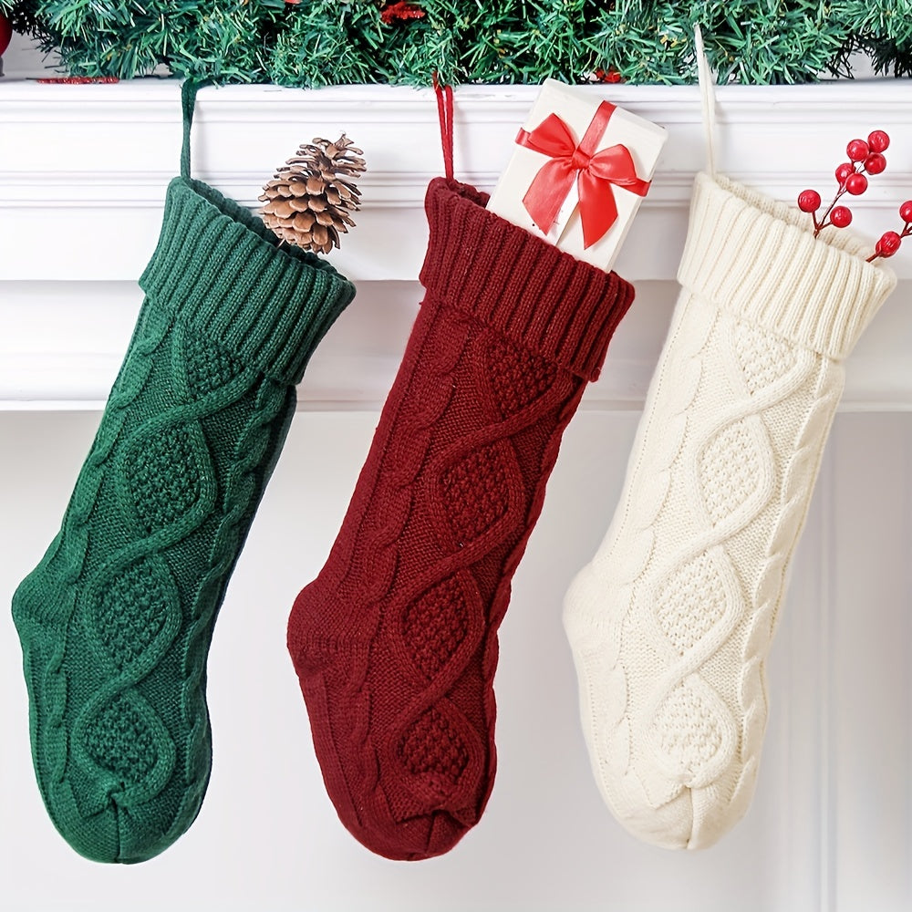 2 Pack 45 72 Cm Cable Knitted Large Size Christmas Stockings & Decorations