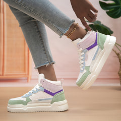 Women's Block Faux Leather Chunky Sneakers Casual Wear Resistance Non Slip Shoes
